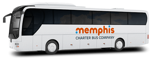 a plain white charter bus with a Memphis Charter Bus Company logo on it